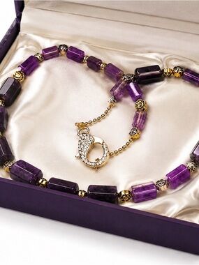 Amethyst Cylinder Bead Necklace Contemporary NWT